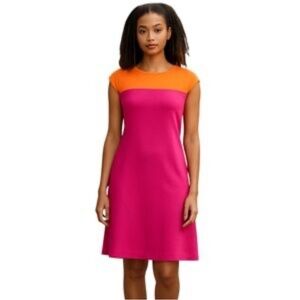Talbots Pink Orange Colorblock Sleeveless Sheath Dress Sz 14
